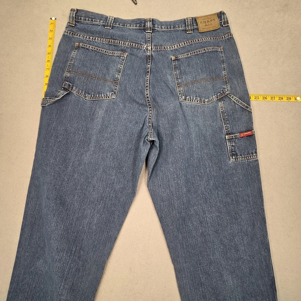 Chaps Denim Jeans Mens 40x27‎ Blue Carpenter Relaxed Straight Raw Hem Distressed